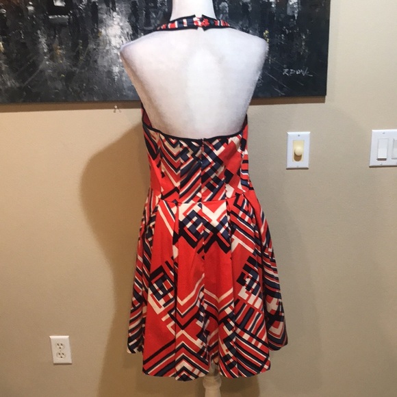 Jessica Simpson Halter Red Argyle Poinciana Cotton Blend w/Pockets Dress-10 - Picture 3 of 8